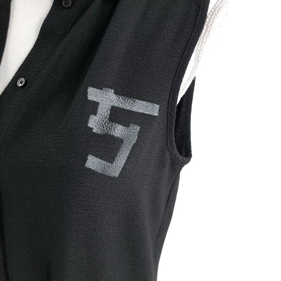 5Preview Black Crepe Logo Shirtdress Dress Sz XS - Picture 3 of 10